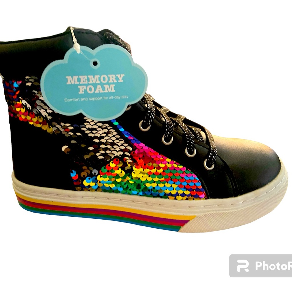 NWT Girls memory foam sequins high top tennis shoes